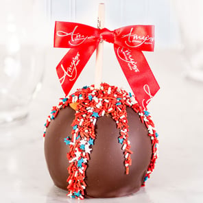 Patriotic Dunked Caramel Apple w/ Dark Belgian Chocolate