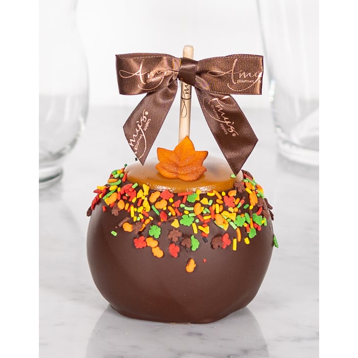 Fall Leaves Caramel Apple w/ Dark Belgian Chocolate