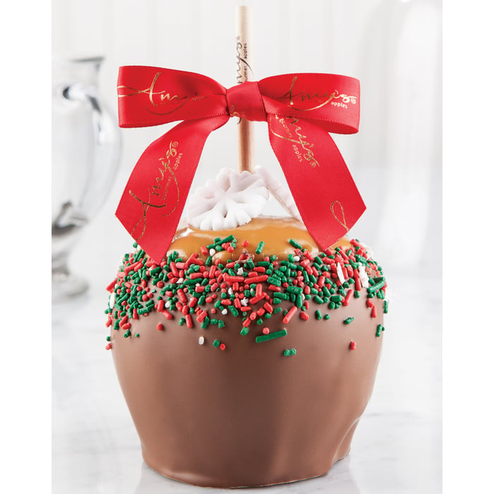 Holiday Red & Green Snowflake Dunked Caramel Apple w/ Milk Chocolate