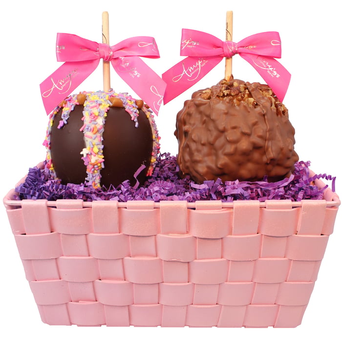 Pink Caramel Apple Gift Basket