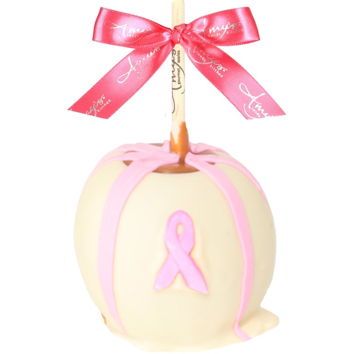 Pink Breast Cancer Caramel Apple w/ White Belgian Chocolate
