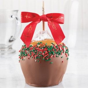 Holiday Red & Green Snowflake Dunked Caramel Apple w/ Milk Chocolate