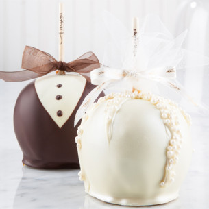 Bride & Groom Wedding Caramel Apple Pair w/ Belgian Chocolate