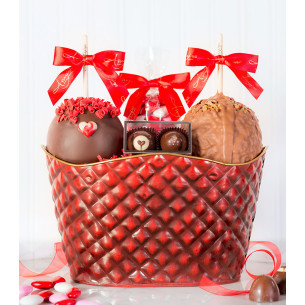 Classic Valentine Caramel Apple Gift Basket