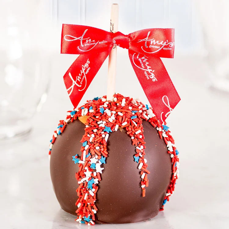 Patriotic Dunked Caramel Apple w/ Dark Belgian Chocolate